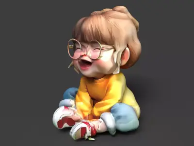 Chinese girl doll figure  Low-poly 3D model