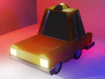 Low Poly Taxi car with lights Low-poly 3D model