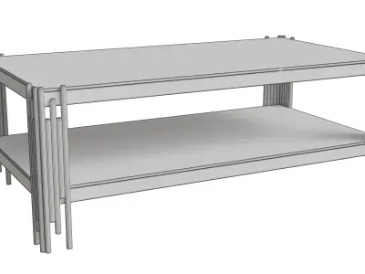 Cylindrical Stainless Steel Pipe Legs Glass Top Table Low-poly 3D model