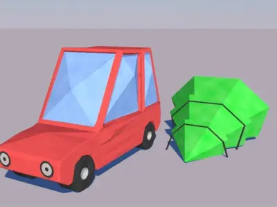 Origami Lowpoly Cartoon Car Low-poly 3D model
