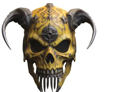 Yellow Demonic Skull Mask Low-poly 3D model