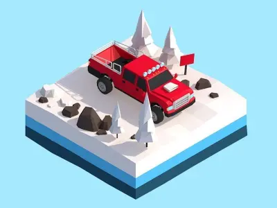 Cartoon Low Poly Snow Jeep Wheel Vehicle Low-poly 3D model