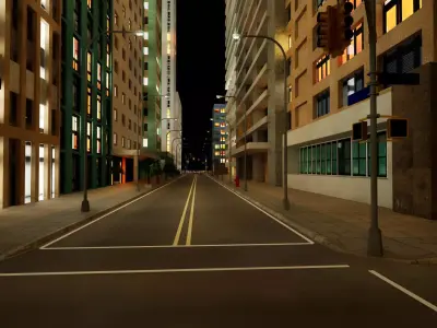City Downtown Skyscraper Street - Night - Unreal - Lot 10 Low-poly 3D model