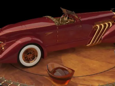 Chinese gold ingot with classic car 3D model