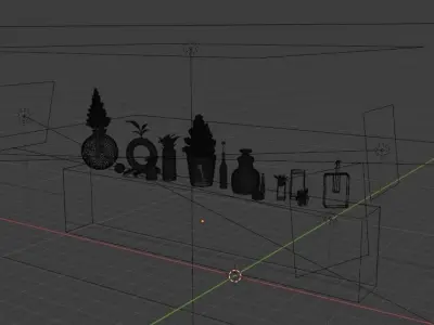 Decoration different vases and plants on shelf 3D model