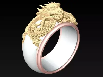 Dragon Ring - Ivory Elephants - Mens Rings - N614 3D print model