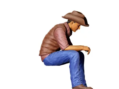 N3 man sitting on the back of pickup truck 3D print model