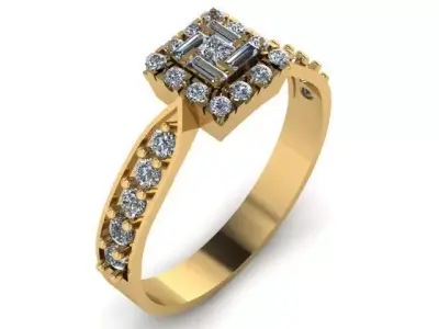 Ring With Baguettes Center Princess And Diamonds Printable File 3D print model
