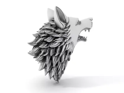 Fierce Silver Wolf Head model pack Low-poly 3D model