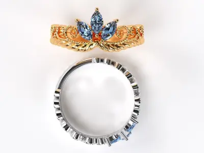 beautiful crown ring with marquise shaped stones 3D print model