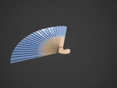 Spotty Blue Wooden Handheld Fan Low-poly 3D model