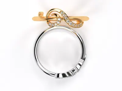 treble clef shape gold ring with diamonds 3D print model