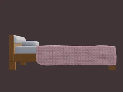 Single Bed with Pink Blanket High-Quality PBR 3D Model 3D model