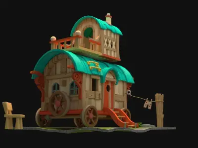 wagon house Low-poly 3D model