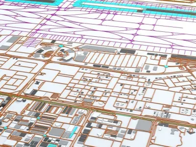 Dubai Airport DXB Airport Roads Buildings and Public Trans 3D model