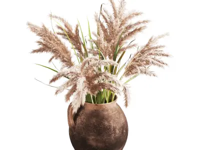 Handcrafted Earthenware Jug with Dried Pampas 3D model