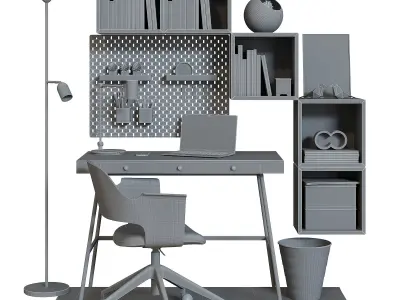 Workplace set with decor IKEA Sk 3 3D model