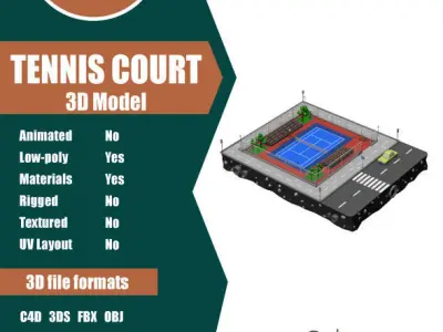 Tennis Court Low Poly 3d Model Low-poly 3D model