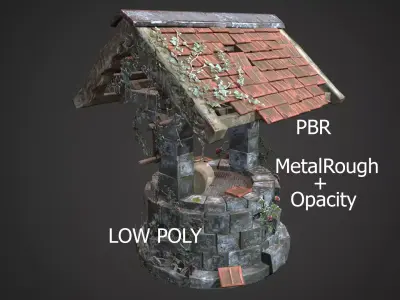 Ruined old Draw-well Low-poly 3D model