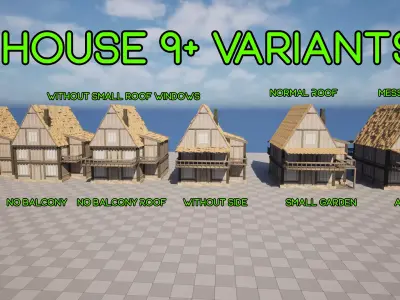 9 House Variants - 4K NEXT GEN game-ready models of town houses Low-poly 3D model