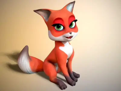 cartoon little fox Low-poly 3D model