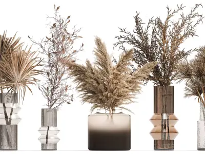 Set of bouquets of dried flowers palm leaf pampas 331 3D model