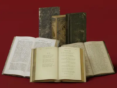 3 Worn Ancient Books - closed and opened Low-poly 3D model