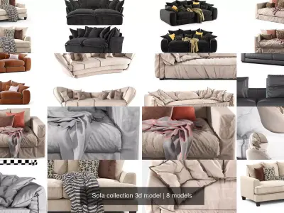 Sofa collection 3d model with pillows and blankets 3D Model Pack