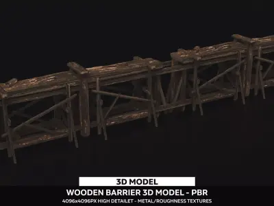 Wooden Barrier  Low-poly 3D model