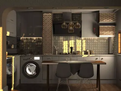 Living room - open kitchen 3D model