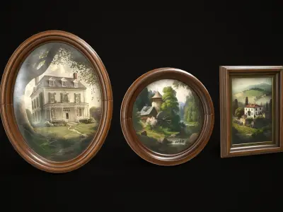 Vintage photo frames and paintings Low-poly 3D model
