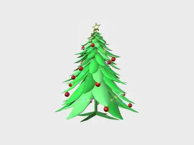Christmas Tree 01 Green Red - Cartoon Interior Decoration Low-poly 3D model