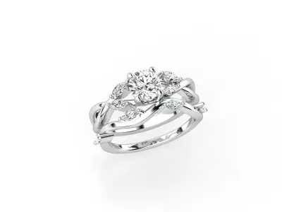 R00017 gold engagement ring with diamonds 3D print model