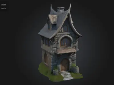 Stylized Medieval Stone House Low-poly 3D model