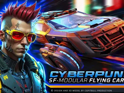 CYBERPUNK - Modular Flying Car Low-poly 3D model