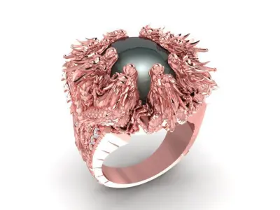 Dragon Head Gemstone Men Ring 2003 3D print model