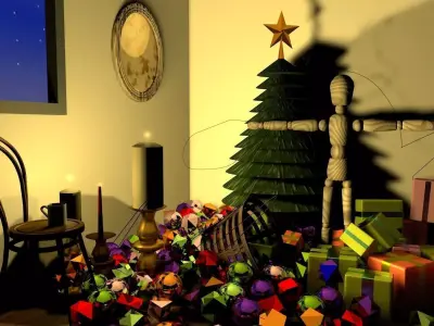 Christmas eve gift unwrapping cuddly time 3D model