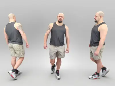 Bald athletic man walking 376 Low-poly 3D model