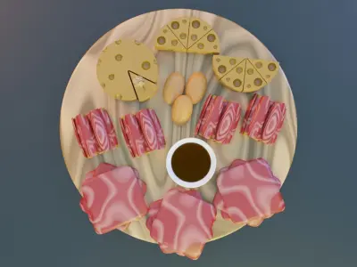 Chesse and meat 3D model Low-poly 3D model