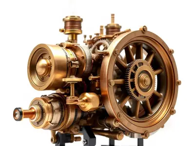 Steampunk Engine Model Pack with Realistic Brass Finish Low-poly 3D model