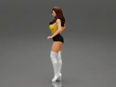 Sexy woman in a long boots and mini short 3D print model