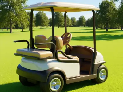Realistic Golf Cart White Vehicle Lush Green Course 3D Low-poly 3D model