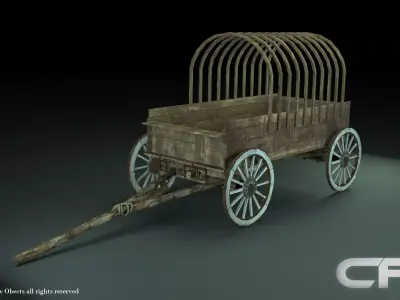 Carts wooden cart with wheels 3D model