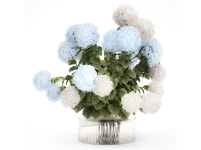 bouquet in a glass green vase with white blue hydrangea 598 3D model