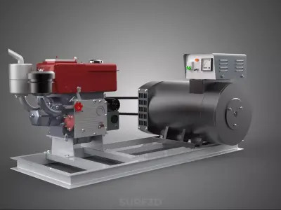 DIESEL STARTER ELECTRIC FLYWHEEL POWER GENERATOR MOTOR SETUP SET 3D model