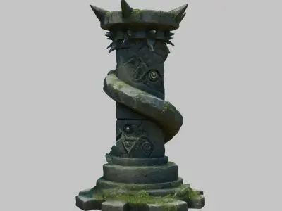 dark ancient sci fi Pillar Column Medieval Stone Low-poly 3D model
