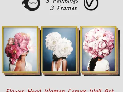 27 Art Frames Flower Head And Feather Head 3D model