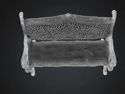 Regal Carved Wooden Bench Low-poly 3D model