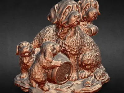 family of st bernards dogs decoration 3D print model