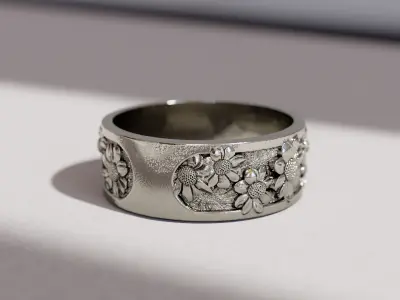 Sunflower ring for men in with Elegant Floral Pattern 3D print model